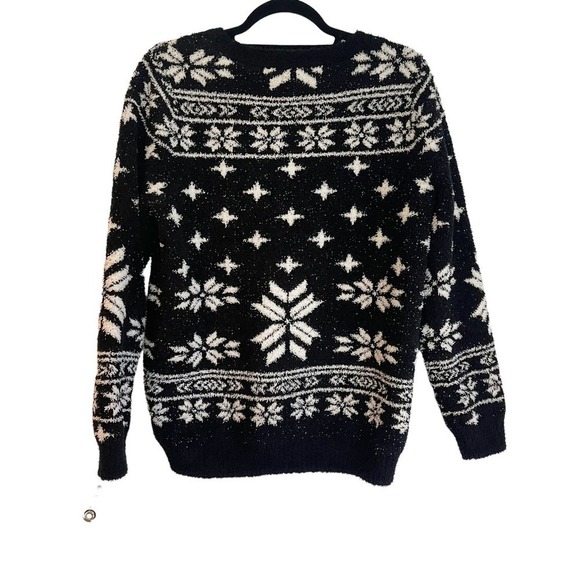 Barefoot Dreams CozyChic Black Seaside Crew-Neck Pullover Fair Isle Size M - Picture 8 of 12